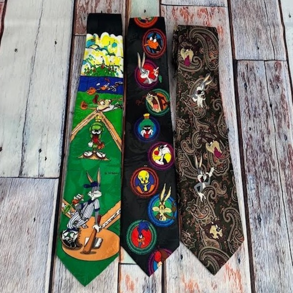 Vintage Looney Tunes Neckties Set of 3 Bugs Bunny Marvin Taz Sylvester